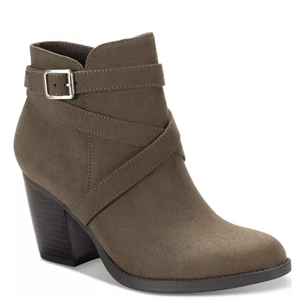 Style & Co Buckle Criss Cross Strap Boots Booties SZ 8 M Grey Gray Dark Taupe